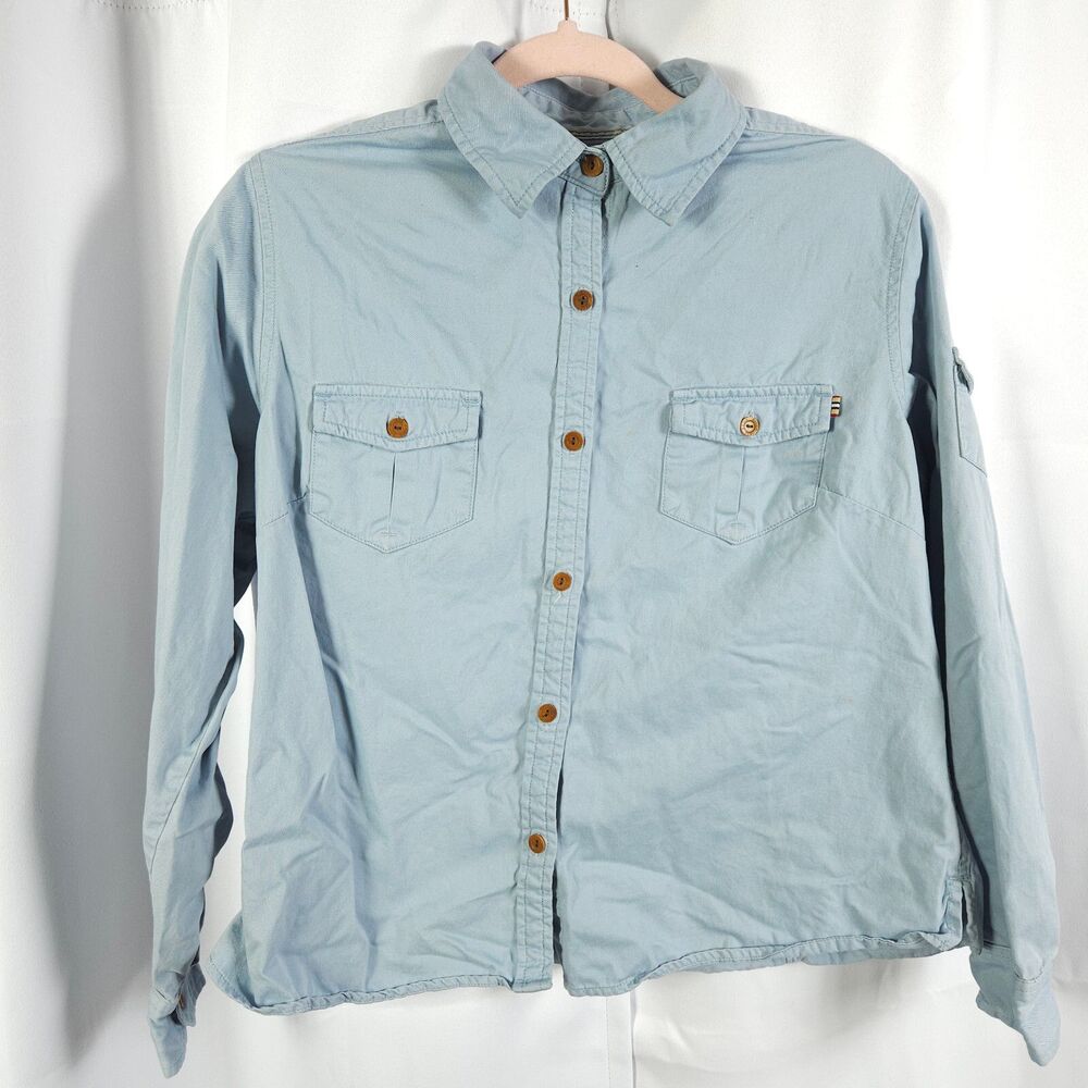Eddie Bauer Womens Large Blue Western Cotton Button Down Long Sleeve‎ Shirt